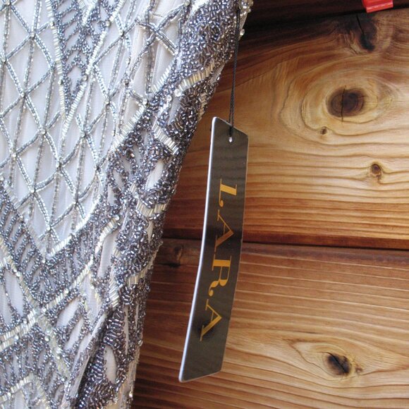 LARA  Beaded V  Neck Neckline Dress Gown Cap Sleeves - Picture 12 of 13